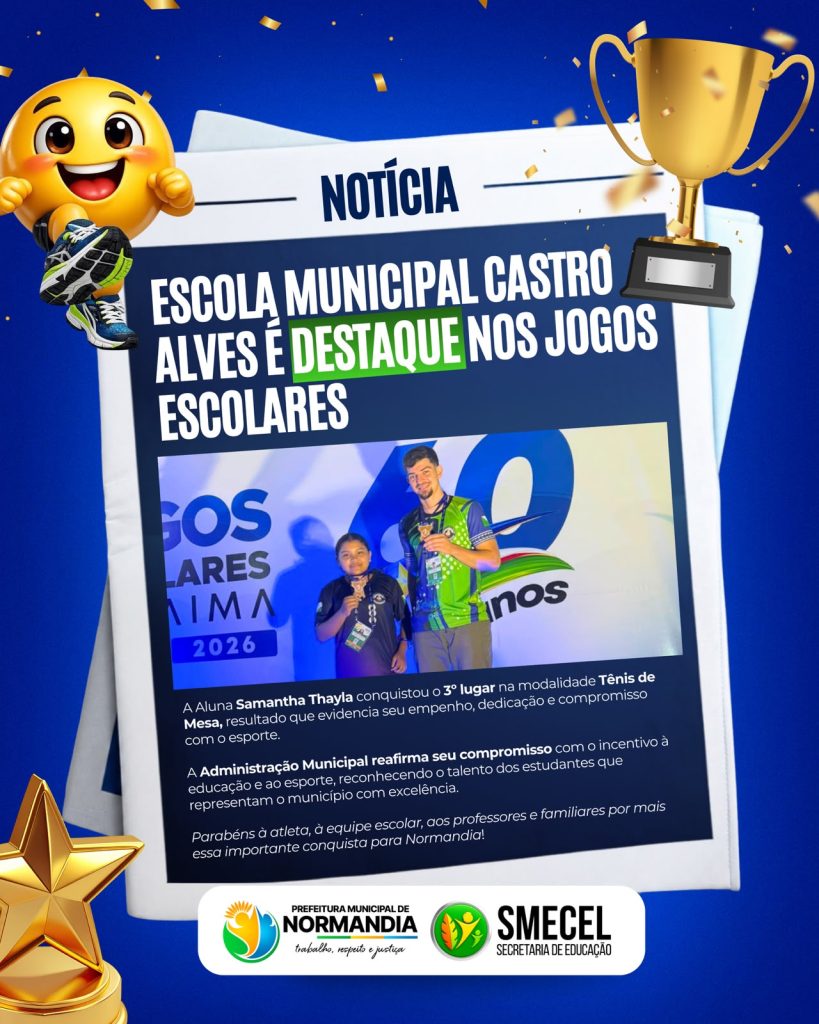 Estudante da Escola Municipal Castro Alves conquista 3º lugar no Tênis de Mesa nos Jogos Escolares